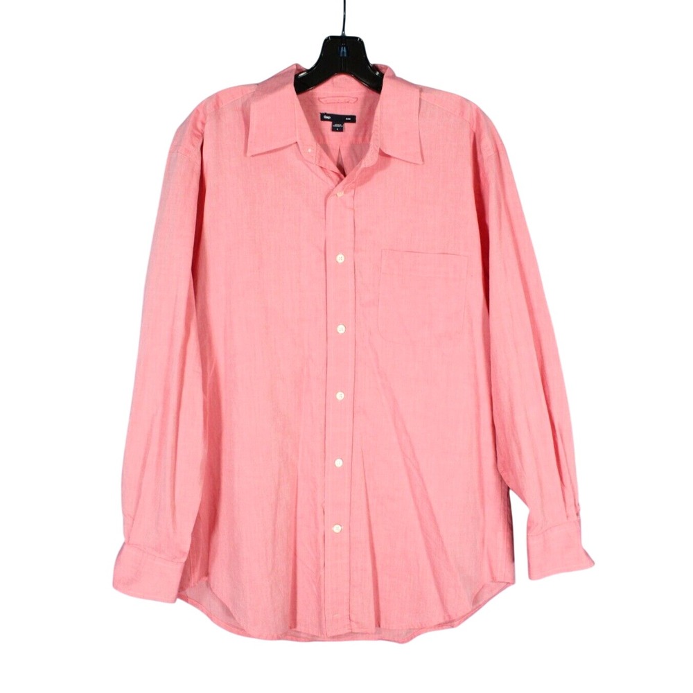 GAP Lightweight TWILL Pink 1-POCKET Button-Up CLASSIC FIT Men's DRESS SHIRT Sz L